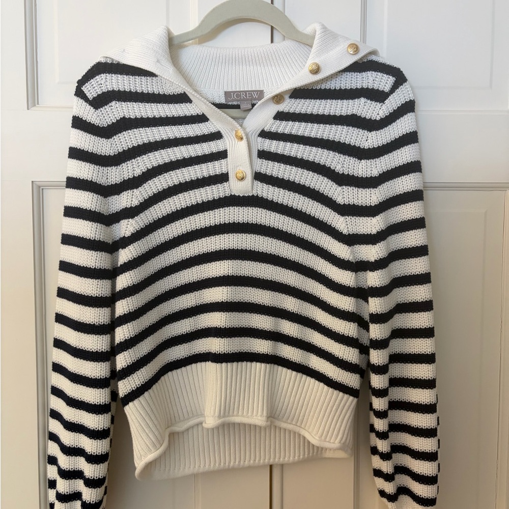 J. Crew Women's Striped Black and White Sweater